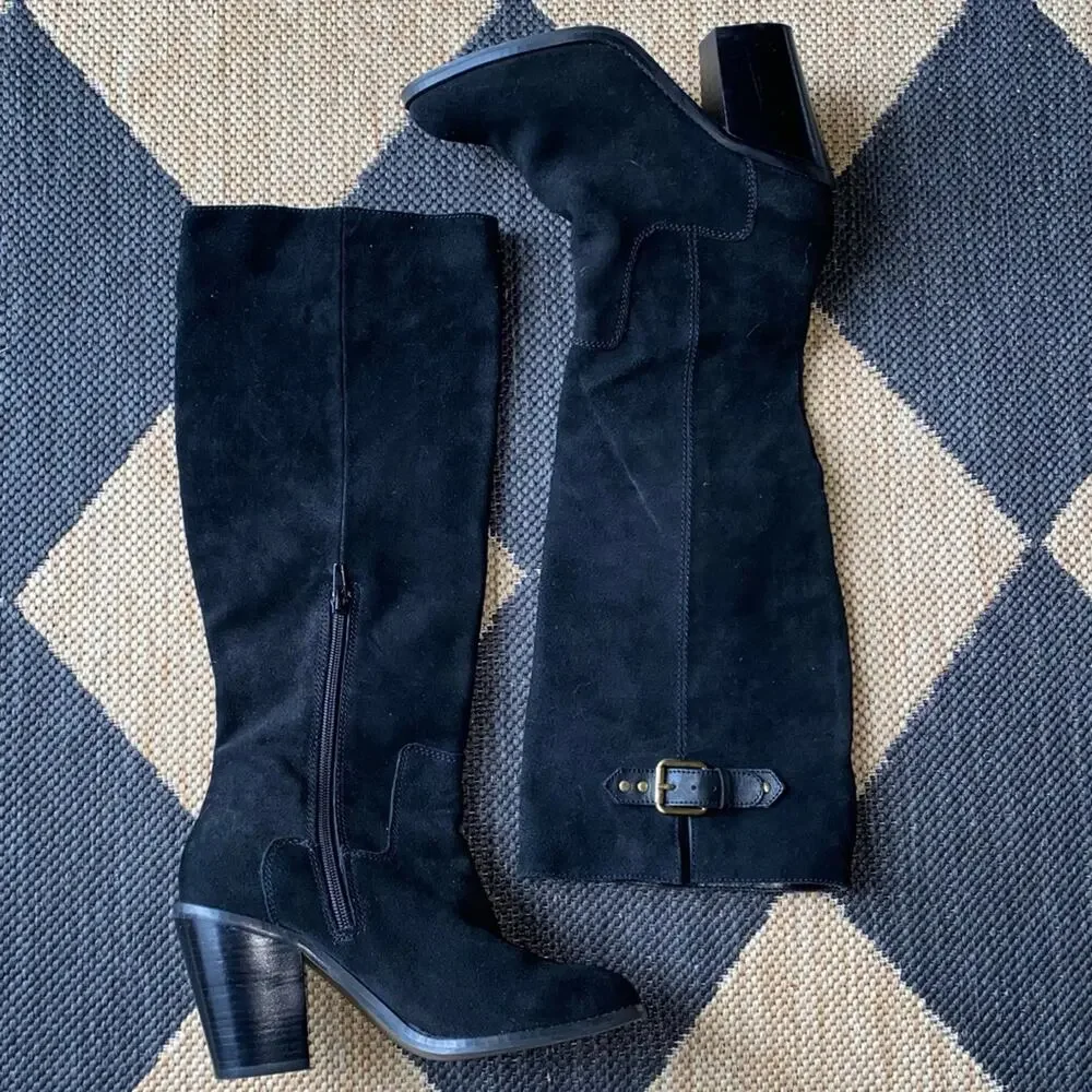 Kelsi Dagger Garnet Hill $225 Women's Black Suede Knee-High Boots 7 EUC